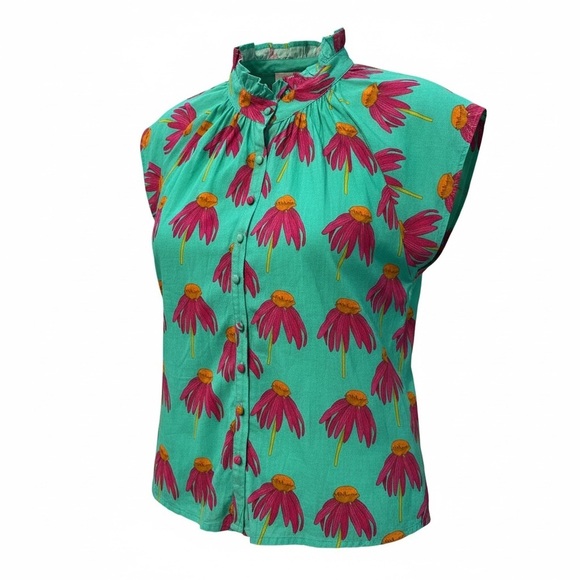 Victoria Dunn Tops - Victoria Dunn Flutter Floral Green Button Down Cap Sleeve Blouse Top Size Medium